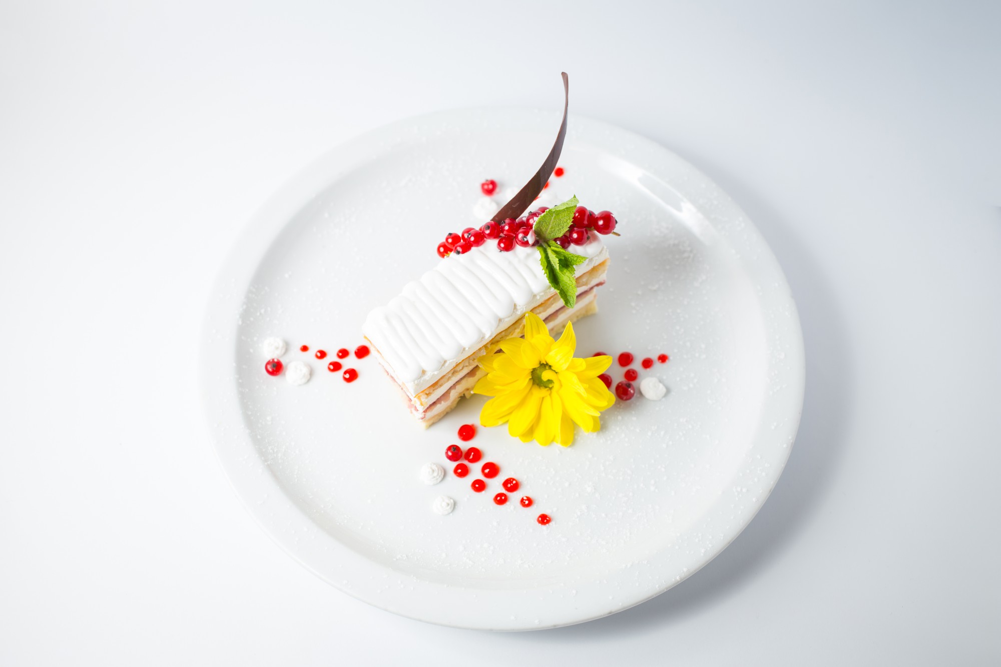 Plated dessert with garnish